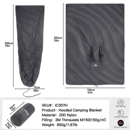 Hooded 3M Thinsulate Camping Blanket 307H