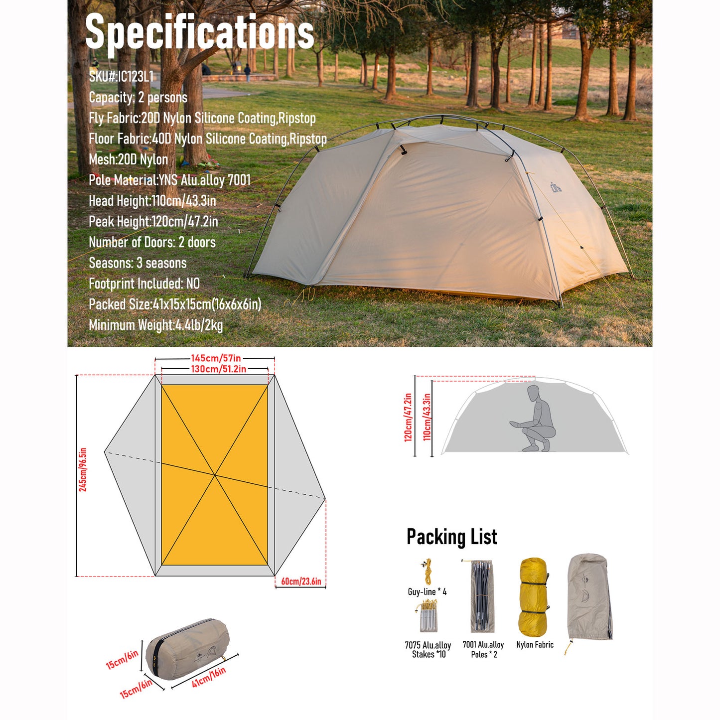 2-Person Ultralight Backpacking Tent
