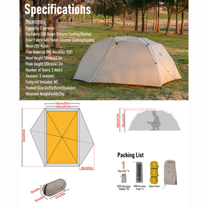 2-Person Ultralight Backpacking Tent